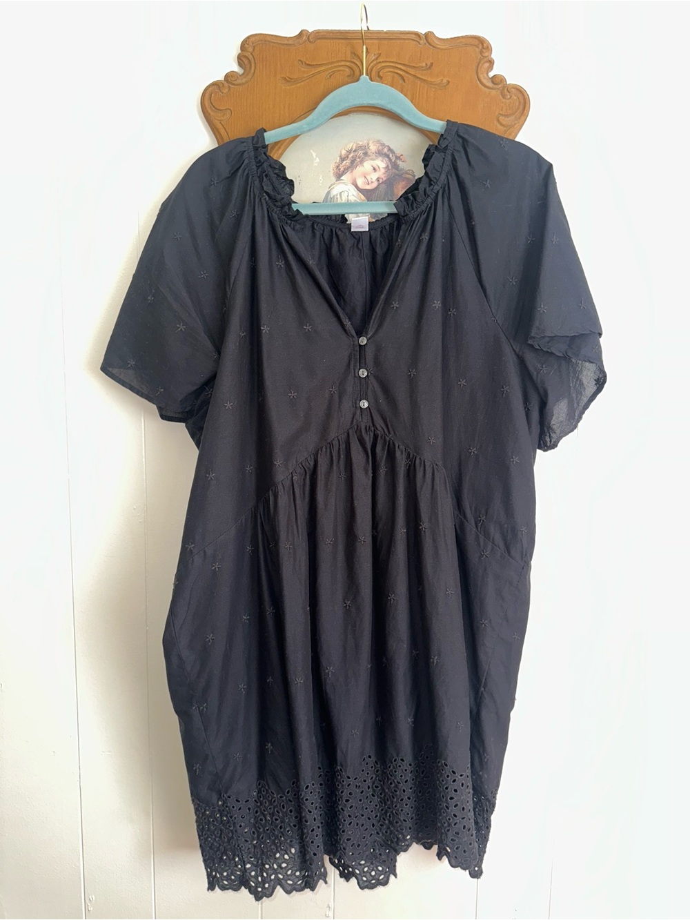 Old Navy Black Short-Sleeve Eyelet Babydoll Top XL